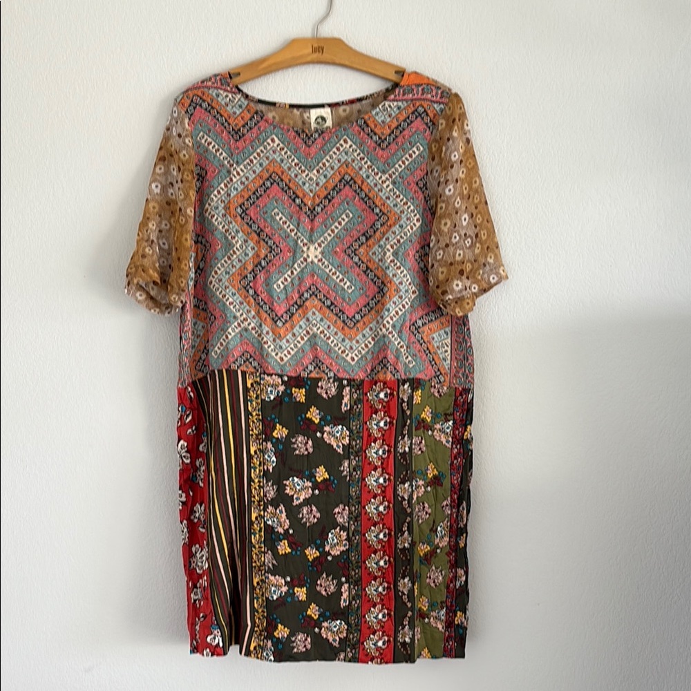 Anthropologie Tiny Patchwork Shift Mini Dress M - image 3